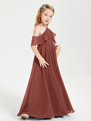 Off the Shoulder Long Junior Bridesmaid Dresses Terracotta