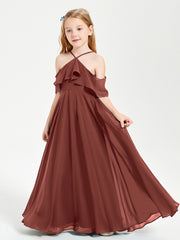 Off the Shoulder Long Junior Bridesmaid Dresses Terracotta