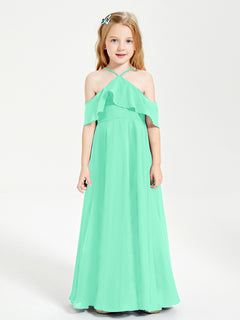 Off the Shoulder Long Junior Bridesmaid Dresses Turquoise