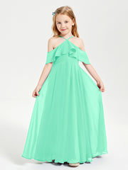 Off the Shoulder Long Junior Bridesmaid Dresses Turquoise