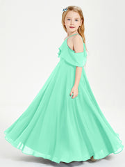 Off the Shoulder Long Junior Bridesmaid Dresses Turquoise