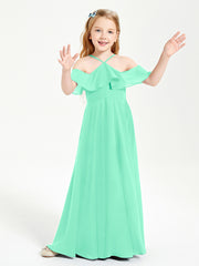Off the Shoulder Long Junior Bridesmaid Dresses Turquoise