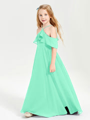 Off the Shoulder Long Junior Bridesmaid Dresses Turquoise