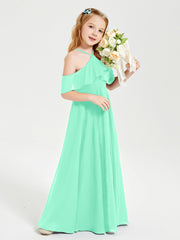 Off the Shoulder Long Junior Bridesmaid Dresses Turquoise