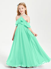 Off the Shoulder Long Junior Bridesmaid Dresses Turquoise