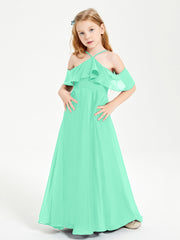 Off the Shoulder Long Junior Bridesmaid Dresses Turquoise