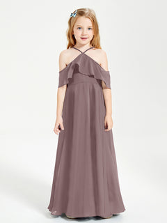 Off the Shoulder Long Junior Bridesmaid Dresses Vintage Mauve