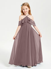 Off the Shoulder Long Junior Bridesmaid Dresses Vintage Mauve