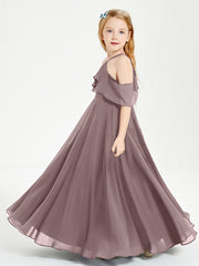 Off the Shoulder Long Junior Bridesmaid Dresses Vintage Mauve