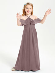 Off the Shoulder Long Junior Bridesmaid Dresses Vintage Mauve