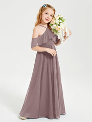 Off the Shoulder Long Junior Bridesmaid Dresses Vintage Mauve