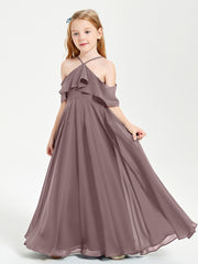 Off the Shoulder Long Junior Bridesmaid Dresses Vintage Mauve