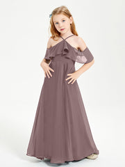 Off the Shoulder Long Junior Bridesmaid Dresses Vintage Mauve