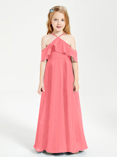 Off the Shoulder Long Junior Bridesmaid Dresses Watermelon