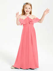 Off the Shoulder Long Junior Bridesmaid Dresses Watermelon