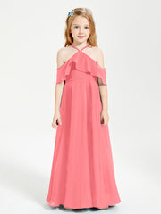 Off the Shoulder Long Junior Bridesmaid Dresses Watermelon