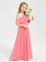 Off the Shoulder Long Junior Bridesmaid Dresses Watermelon