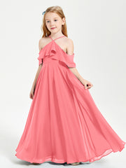 Off the Shoulder Long Junior Bridesmaid Dresses Watermelon