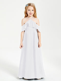 Off the Shoulder Long Junior Bridesmaid Dresses White