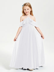 Off the Shoulder Long Junior Bridesmaid Dresses White