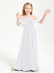 Off the Shoulder Long Junior Bridesmaid Dresses White