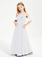 Off the Shoulder Long Junior Bridesmaid Dresses White