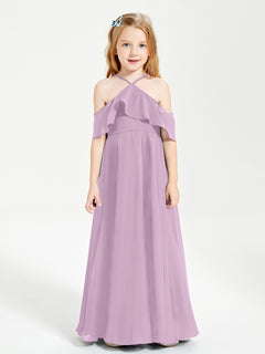 Off the Shoulder Long Junior Bridesmaid Dresses Wisteria