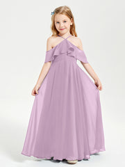 Off the Shoulder Long Junior Bridesmaid Dresses Wisteria
