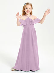 Off the Shoulder Long Junior Bridesmaid Dresses Wisteria