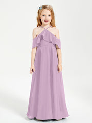 Off the Shoulder Long Junior Bridesmaid Dresses Wisteria