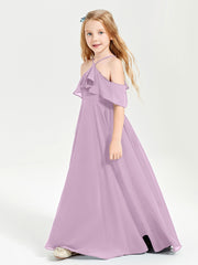Off the Shoulder Long Junior Bridesmaid Dresses Wisteria