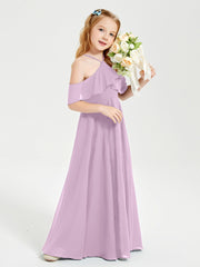 Off the Shoulder Long Junior Bridesmaid Dresses Wisteria