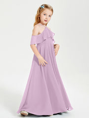 Off the Shoulder Long Junior Bridesmaid Dresses Wisteria