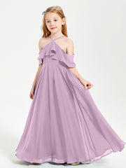 Off the Shoulder Long Junior Bridesmaid Dresses Wisteria