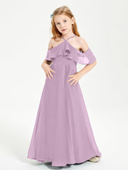 Off the Shoulder Long Junior Bridesmaid Dresses Wisteria