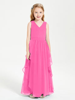 Boho Sleeveless Chiffon Junior Bridesmaid Dresses V-neck Azalea