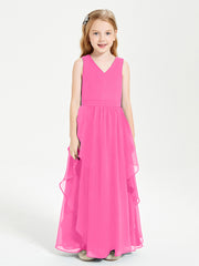 Boho Sleeveless Chiffon Junior Bridesmaid Dresses V-neck Azalea