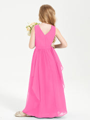 Boho Sleeveless Chiffon Junior Bridesmaid Dresses V-neck Azalea