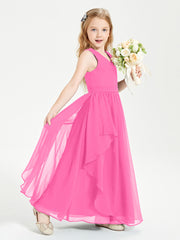 Boho Sleeveless Chiffon Junior Bridesmaid Dresses V-neck Azalea