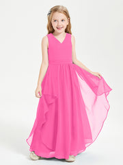 Boho Sleeveless Chiffon Junior Bridesmaid Dresses V-neck Azalea
