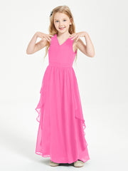 Boho Sleeveless Chiffon Junior Bridesmaid Dresses V-neck Azalea