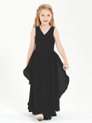 Boho Sleeveless Chiffon Junior Bridesmaid Dresses V-neck Black