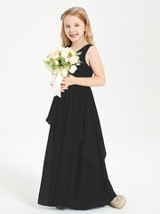 Boho Sleeveless Chiffon Junior Bridesmaid Dresses V-neck Black