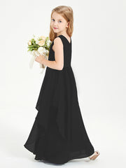 Boho Sleeveless Chiffon Junior Bridesmaid Dresses V-neck Black