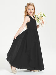 Boho Sleeveless Chiffon Junior Bridesmaid Dresses V-neck Black
