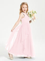 Boho Sleeveless Chiffon Junior Bridesmaid Dresses V-neck Blushing Pink