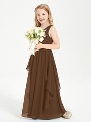 Boho Sleeveless Chiffon Junior Bridesmaid Dresses V-neck Brown