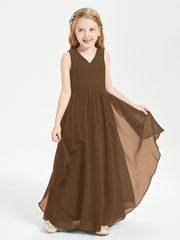 Boho Sleeveless Chiffon Junior Bridesmaid Dresses V-neck Brown