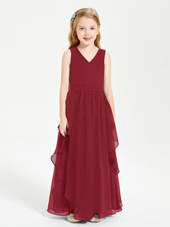 Boho Sleeveless Chiffon Junior Bridesmaid Dresses V-neck Burgundy