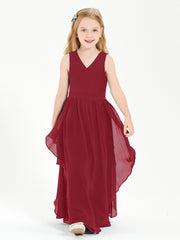 Boho Sleeveless Chiffon Junior Bridesmaid Dresses V-neck Burgundy